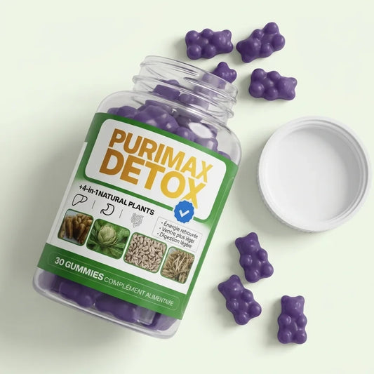 Pot de Purimax Detox ouvert avec ses gummies